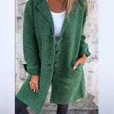 Mellemlang damefrakke – Afslappet pasform – Uldlignende effekt – Hakkrave – Enkeltradet