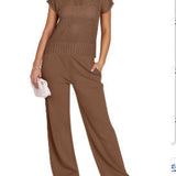 Damesæt – Kortærmet meshtop – Flagrende bukser med vide ben