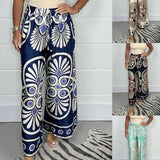 Dame Palazzobukser - Højtaljede - Brede og flagrende - Elegant Print - Justerbar snøre