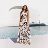 Damesæt i to dele – Asymmetrisk crop top – Lang nederdel med slids og flagrende snit