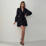 Damekjole i to dele – Let chiffon – Tætsiddende talje – V-hals – Flæsekjole