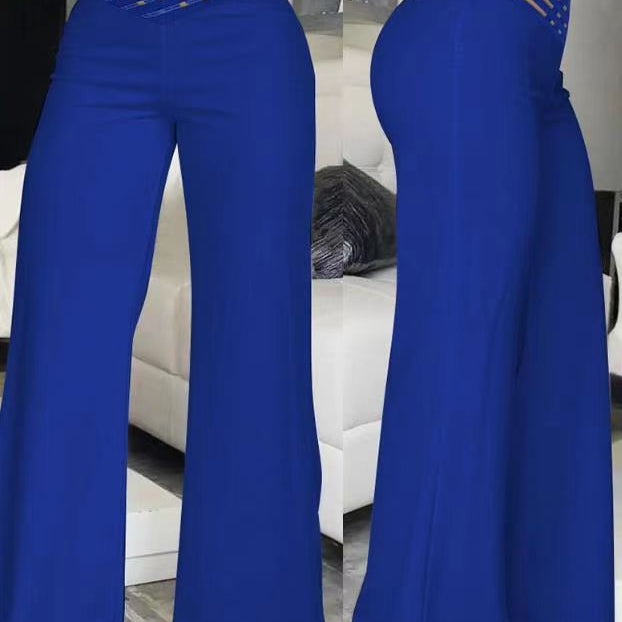 Højtaljede damebukser – Vide, flagrende ben – Dekorativt bælte – Letvægtsstof