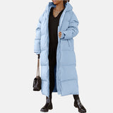 Lang damefrakke – Quiltet dynejakke – Oversized pasform – Højhalset hætte