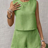 Damesæt med tanktop og shorts – Løstsiddende – Let stof – Elastik i taljen