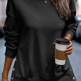 Damesweatshirt – Afslappet pasform – Tunikalængde – Sideslidser med knapper