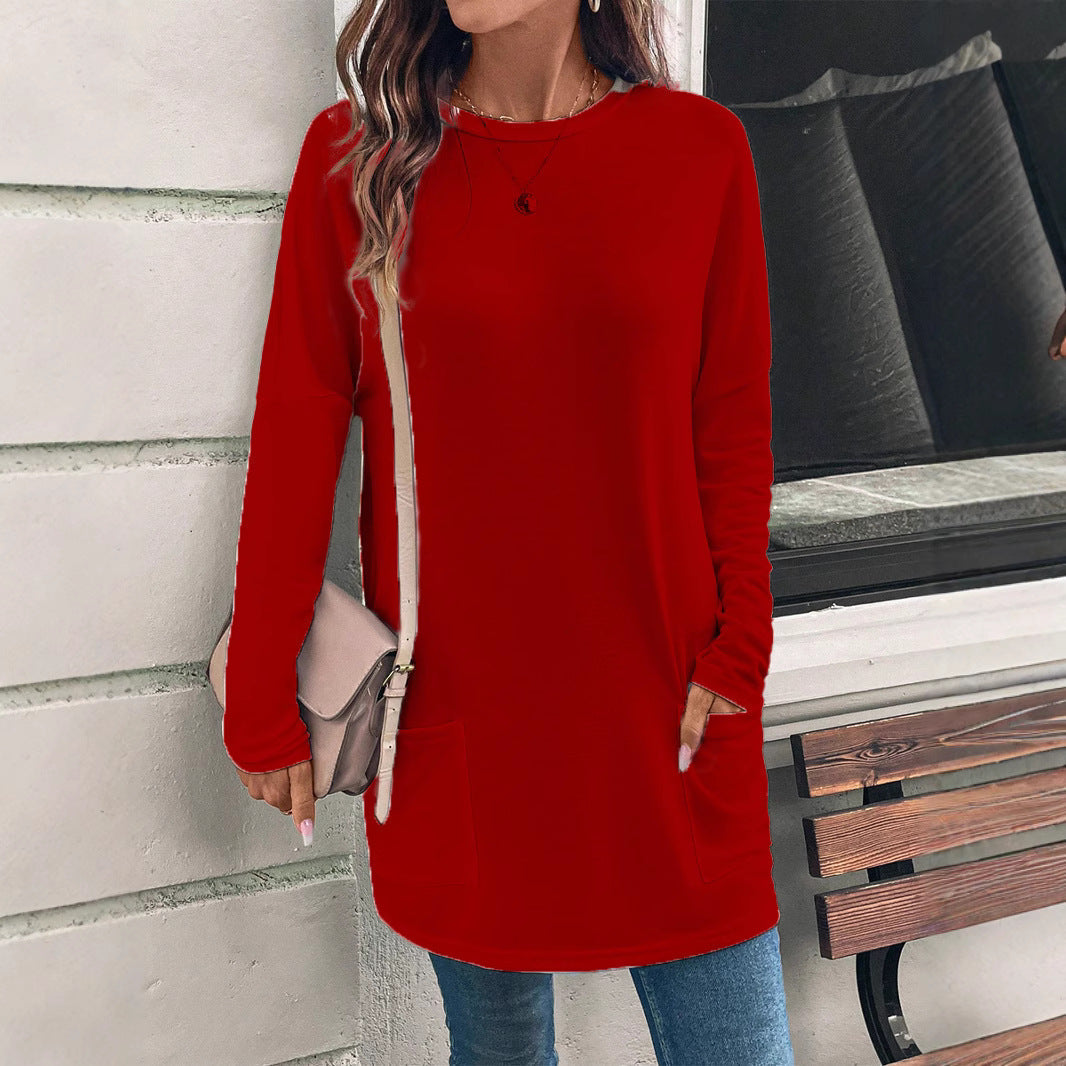 Damesweatshirt – Afslappet pasform – Blød bomuld – Rund hals – Hoftelommer