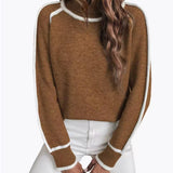 Damesweatshirt – Afslappet pasform – Høj hals – Kontraststribede ærmer