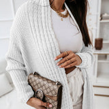 Lang cardigan til kvinder – Oversized pasform – Tekstureret strik – Åben front