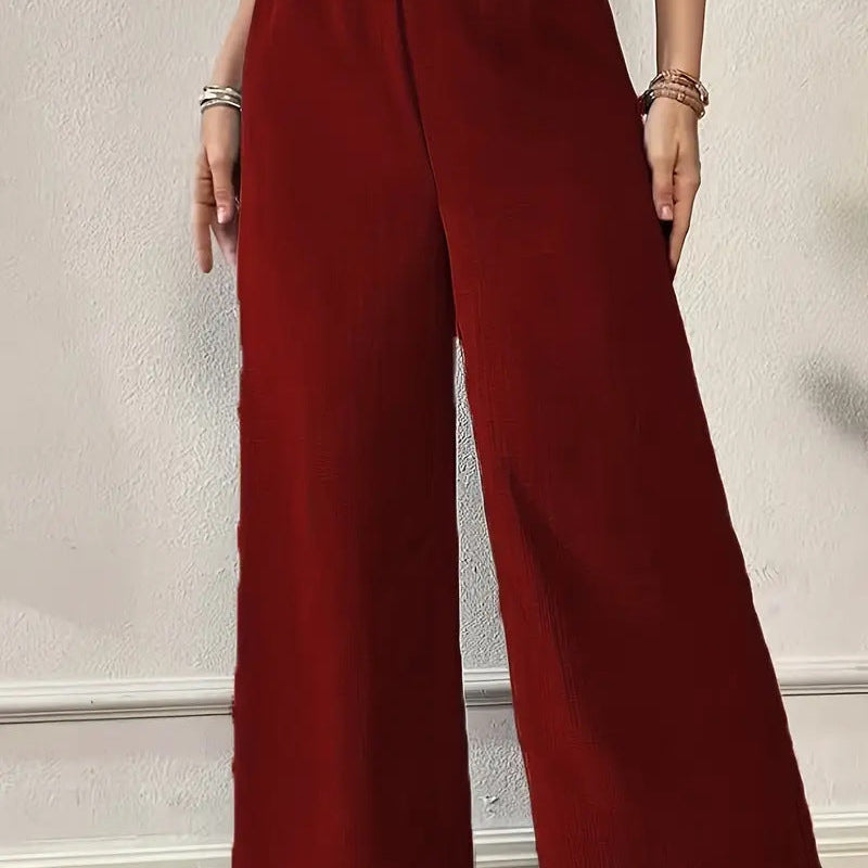 Damebukser med vide ben – Høj talje – Flagrende stof – Gennemgående længde – Elastik i taljen