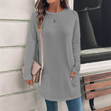 Damesweatshirt – Afslappet pasform – Blød bomuld – Rund hals – Hoftelommer