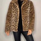 Damefrakke – Oversized pasform – Kunstpels – Skræddersyet krave – Leopardprint