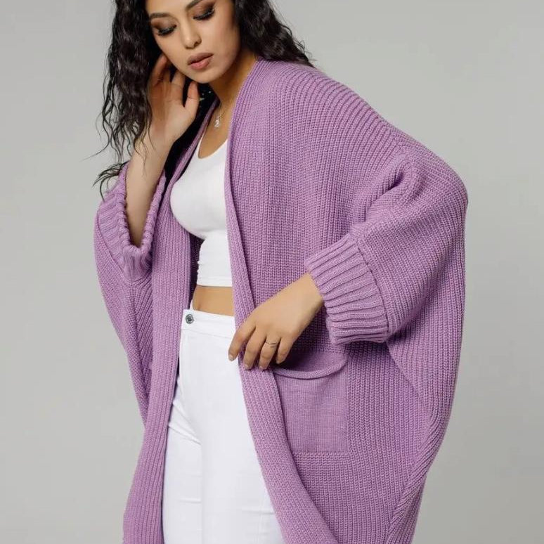 Damecardigan – Oversized pasform – Grov ribstrik – Forlommer – Åben front