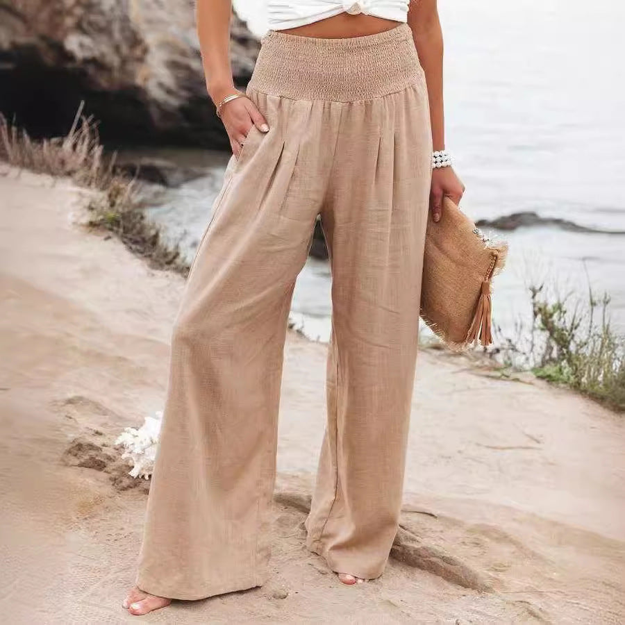 Damebukser med vide ben – Afslappet pasform – Åndbart stof – Elastisk talje