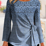 Langærmet dame-T-shirt – Afslappet pasform – Bindedetaljer i siden – Blødt, åndbart stof