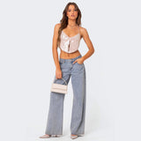 Dame crop top – Åben ryg med pailletter – Dyb halsudskæring – Sexet aftenmodel