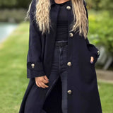 Lang damefrakke – Afslappet pasform – Uld – Knaplukning – Sidelommer