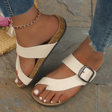 Flade slip-on sandaler til kvinder – Korksål – Justerbar rem med metalspænde