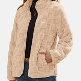 Damejakke - Fleece - Afslappet pasform - Høj krave - Lange ærmer