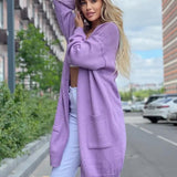 Damevest – Bomuldsstrik – Løs pasform – Lang – Åben front