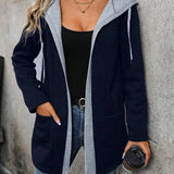 Lang damejakke – Bomuld – Afslappet pasform – Hætte med snøre – Forlommer