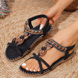 Flade damesandaler – Flip-flop-stil – Boheme perledetalje – Polstret sål