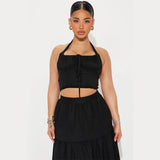 Lang damenederdel – Høj talje – Flagrende snit – Let stof – Lagdelte flæser