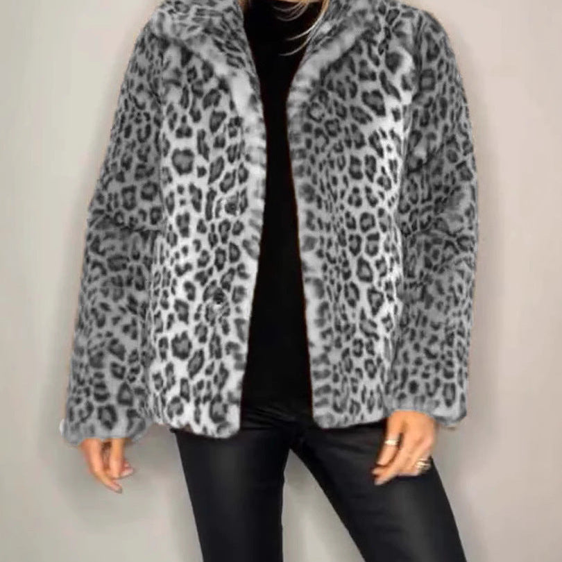 Damefrakke – Oversized pasform – Kunstpels – Skræddersyet krave – Leopardprint