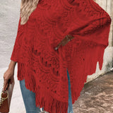 Damesjal – Blondestrik – Oversized pasform – Asymmetrisk frynset kant