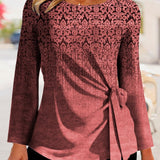 Langærmet dame-T-shirt – Afslappet pasform – Bindedetaljer i siden – Blødt, åndbart stof