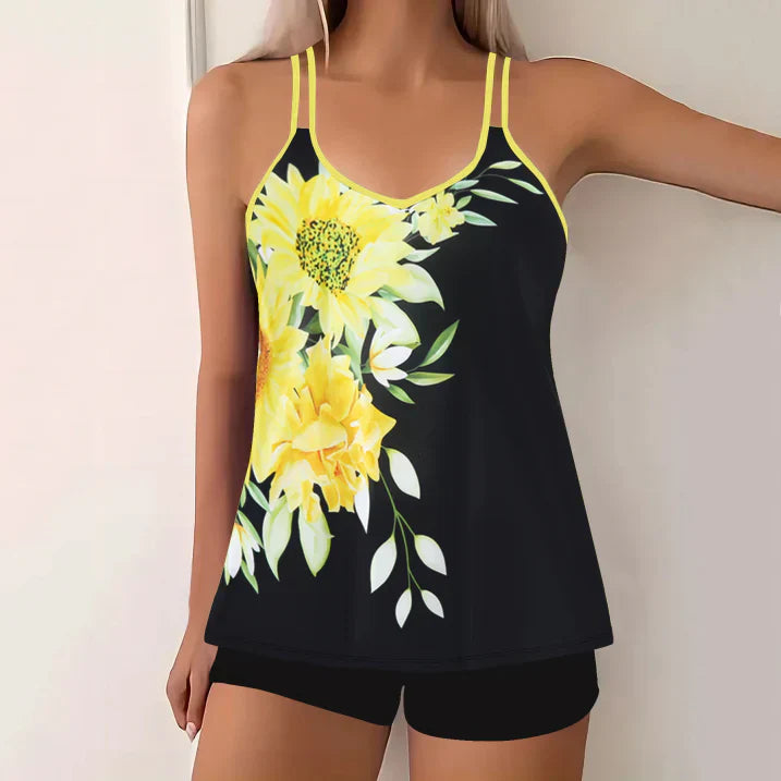 Dame Tankini – 2-delt sæt – V-hals – Tynde stropper – Komfortabel pasform