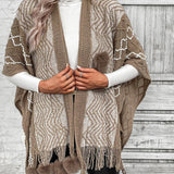 Damekappecardigan – Uldstrik – Oversized pasform – V-hals – Boho frynser