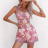 Sæt med smocktop og shorts til damer – åndbart stof – afslappet pasform