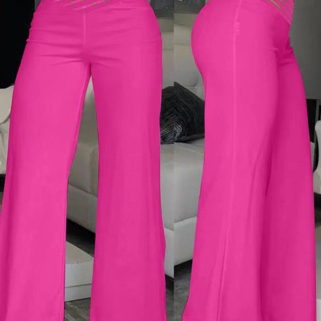 Højtaljede damebukser – Vide, flagrende ben – Dekorativt bælte – Letvægtsstof