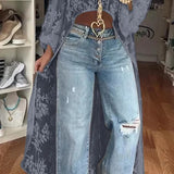 Lang damekjole – Transparent blomstret voile – Elegant, flagrende snit – Vide ærmer