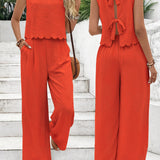 Sæt med tanktop og vide ben til damer – let, krøllet stof – afslappet pasform