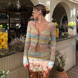 Damesæt med knaplukning og nederdel – Slim Strik – Lange ærmer – Mini Cut