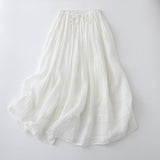 Lang damenederdel – Svaj snit – Elastik i taljen – Broderet kant – Flagrende stof