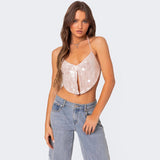 Dame crop top – Åben ryg med pailletter – Dyb halsudskæring – Sexet aftenmodel