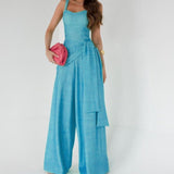 Damejumpsuit – Let hør – Ærmeløs – Justerbar talje – Flagrende vide ben