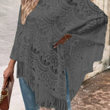 Damesjal – Blondestrik – Oversized pasform – Asymmetrisk frynset kant