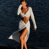 Damesæt i to dele – Slim fit – Off-shoulder top – Højtaljet nederdel med slids