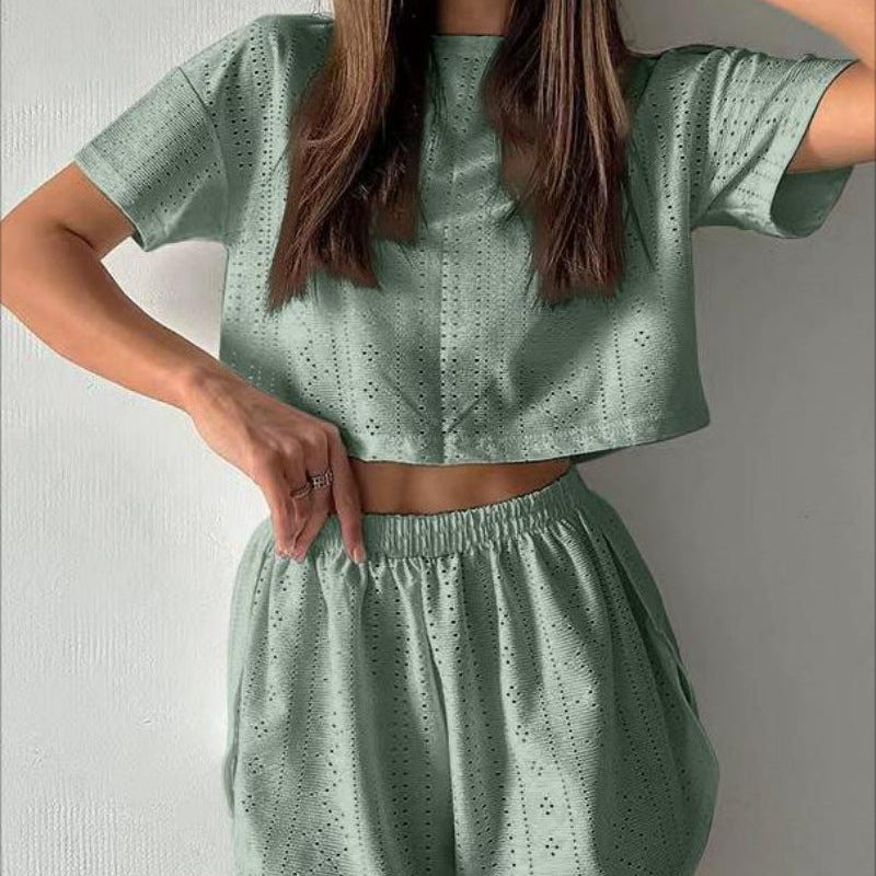 Damesæt i to dele – Crop Top og Shorts – Åndbart stof – Afslappet pasform