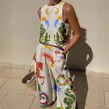 Ærmeløs crop top til kvinder – Afslappet pasform – Markante printmønstre – Naturfibre