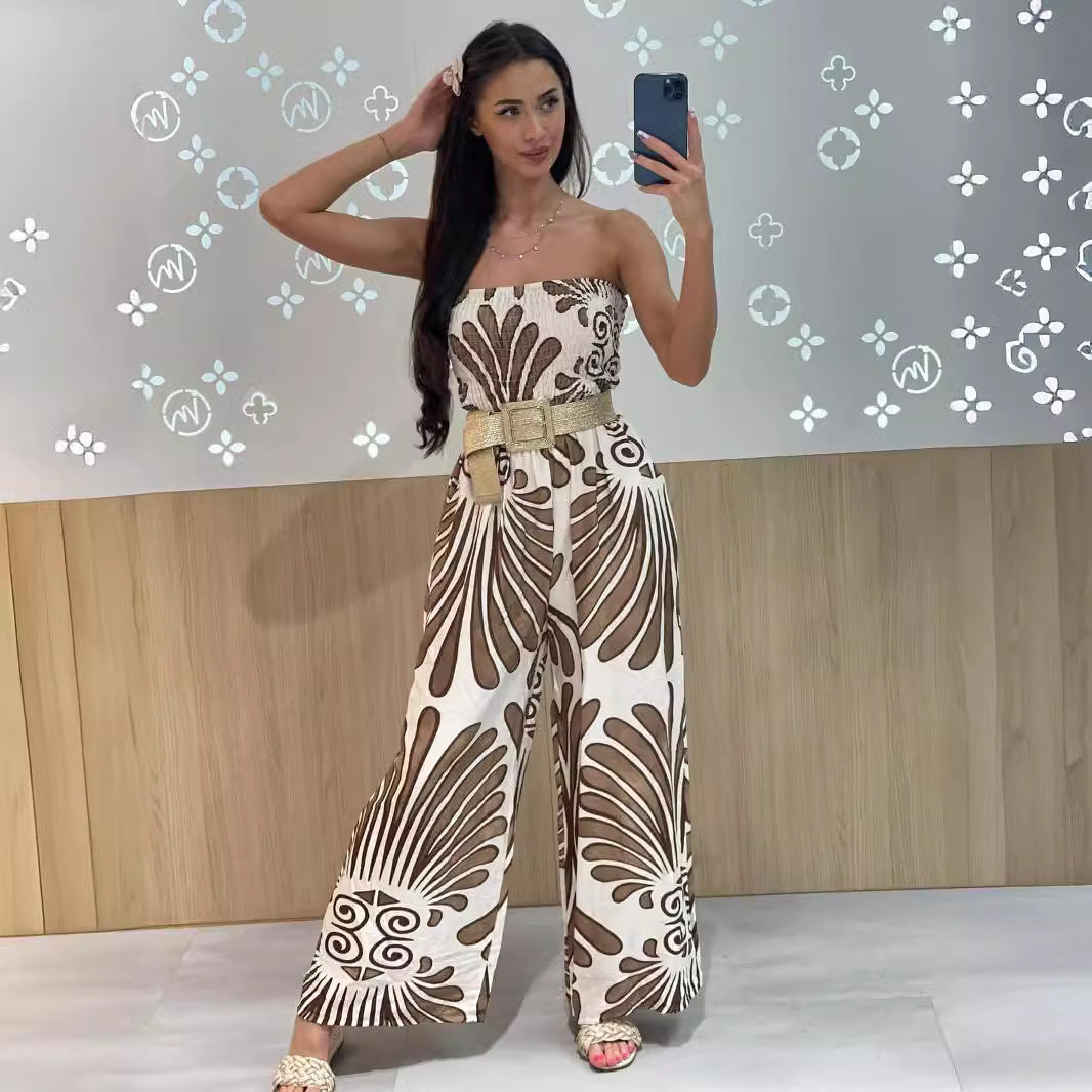 Stropløs jumpsuit til kvinder – Afslappet pasform – Fedt print – Letvægtsstof