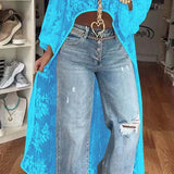 Lang damekjole – Transparent blomstret voile – Elegant, flagrende snit – Vide ærmer