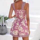 Sæt med smocktop og shorts til damer – åndbart stof – afslappet pasform