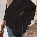 Damesjal – Blondestrik – Oversized pasform – Asymmetrisk frynset kant