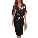 Damekjole – Tætsiddende snit – V-hals – Flagrende stof – Elegant midilængde