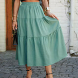 Midinederdel til kvinder – Flagrende snit – Elastik i taljen – Blomsterprint – Flæser