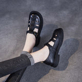 Damesandaler – Ægte læder – Behagelig flad sål – Justerbart, åbent design